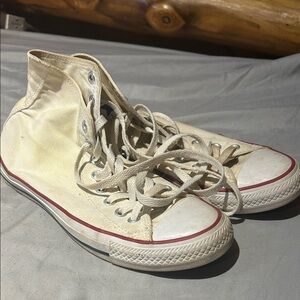 Converse Cream High-Top Sneakers with Red Accent
